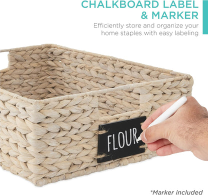 Best Choice Products Set of 4 9x12in Water Hyacinth Pantry Baskets, Woven Organizers w/Chalkboard Label, Chalk Marker - Natural