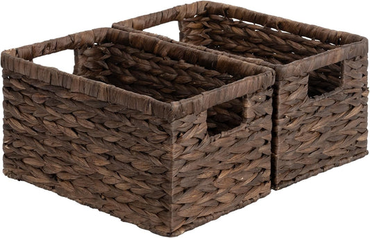 StorageWorks Storage Baskets for Organizing, Water Hyacinth Baskets for Shelves, Organizer Basket with Handles, Decorative Storage Basket for Closet, Pantry Organizers