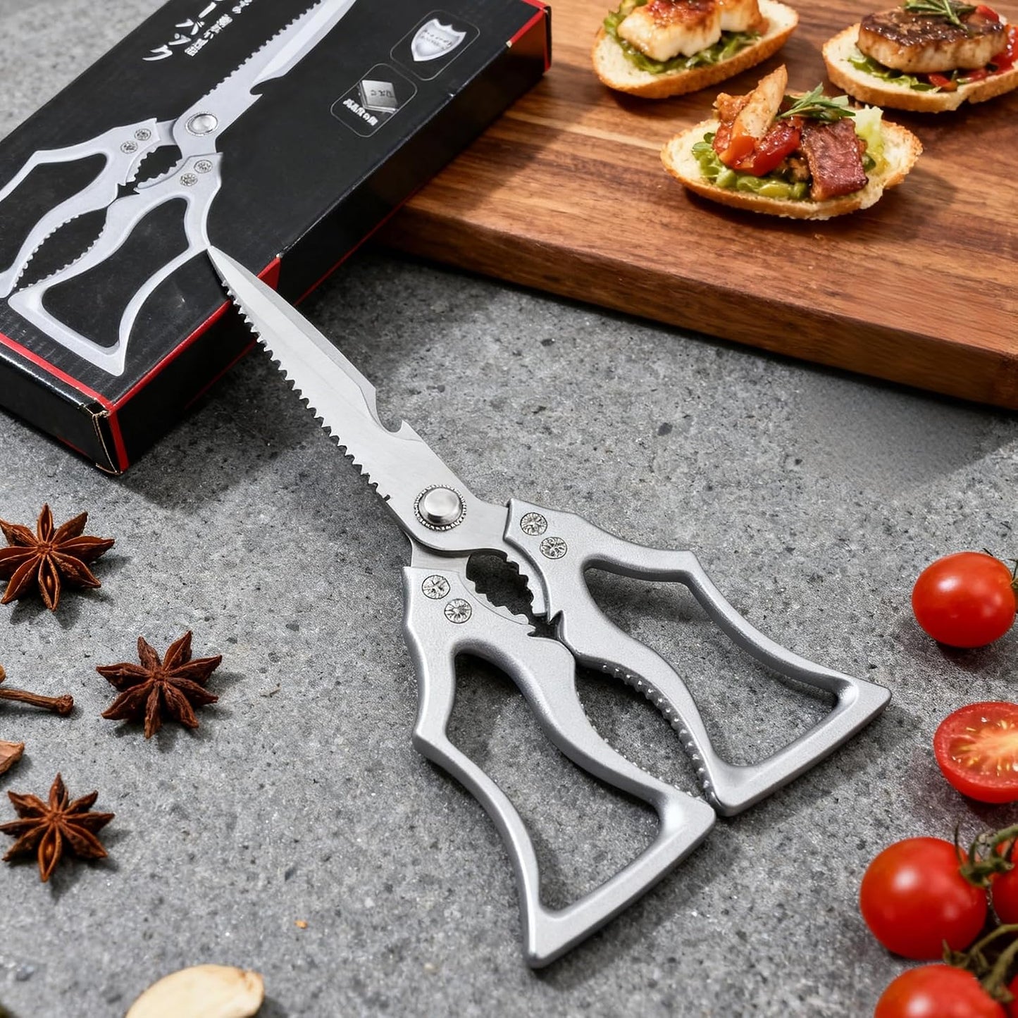 Heavy Duty Kitchen Scissors, High Carbon Stainless Steel Poultry Shears, Ultra Sharp Multi-Purpose Food Cutter with Jar Opener and Large Ergonomic Handles for Chicken, Meat, and BBQ