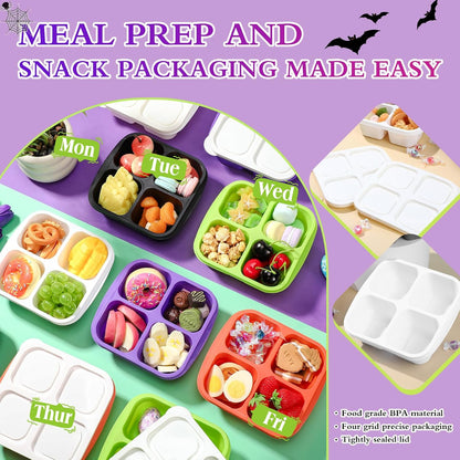 Honeydak 10 Pack Bento Snack Containers 4 Compartment Snack Boxes Reusable Containers with Lids Divided Meal Prep Lunch Food Storage Box for School Work Travel