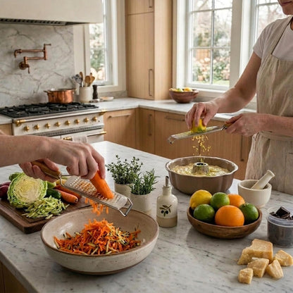 NAZANIN 3-Piece Stainless Steel Cheese Grater & Zester Set w/Acacia Wood Handles – For Parmesan, Lemon Zest, Ginger, and Spices