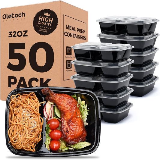 Glotoch (100-Piece)32oz 2-Compartment Meal Prep Containers with Lids