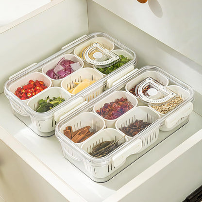 Divided Serving Tray with Lid for Veggie Charcuterie Container Portion Control Salad Keeper with 4 Removable Boxes Stackable Refrigerator Organizer Bins Food Storage Organizer Produce Saver