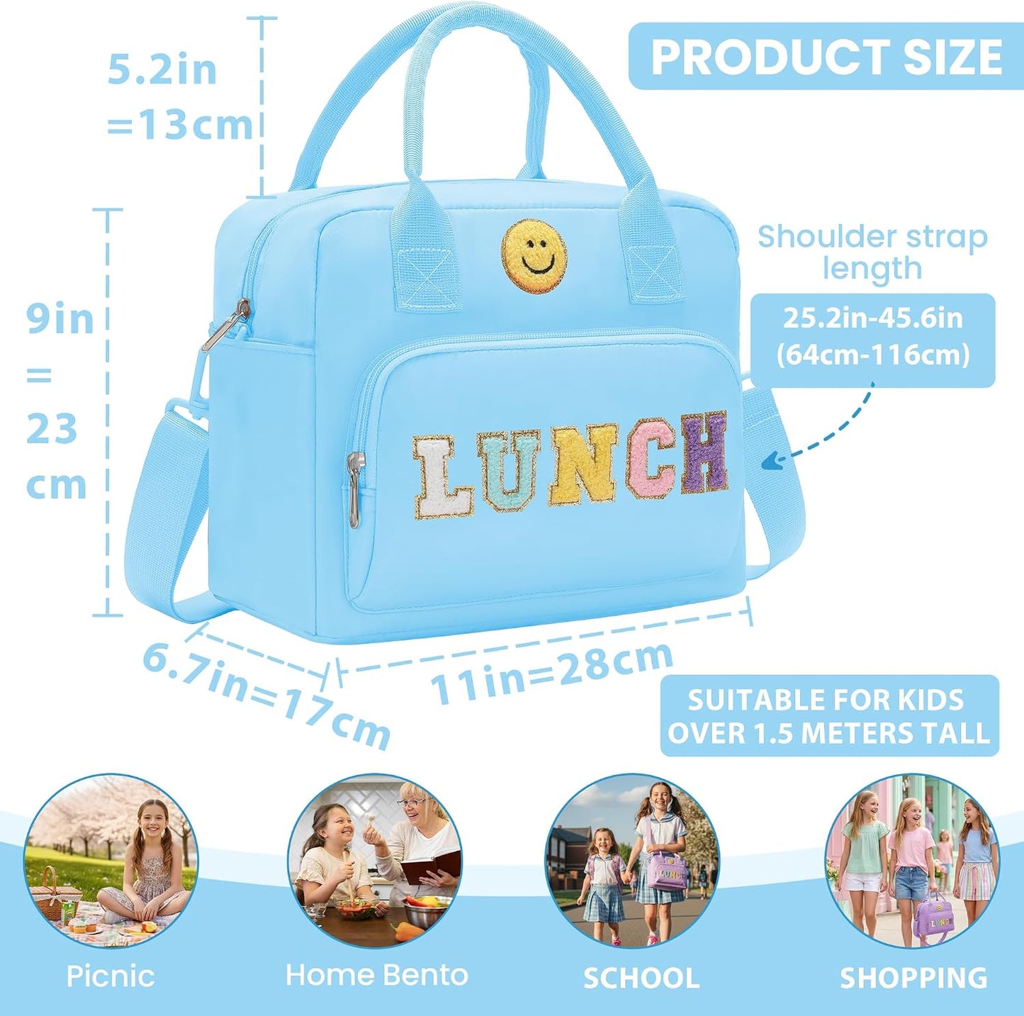 RLGPBON Insulated Lunch Bag Teen Girls, Preppy Lunch Box Large Insulated Lunch Bag Reusable Lunch Tote Bag, Preppy LunchBag for Girls School Travel Picnic