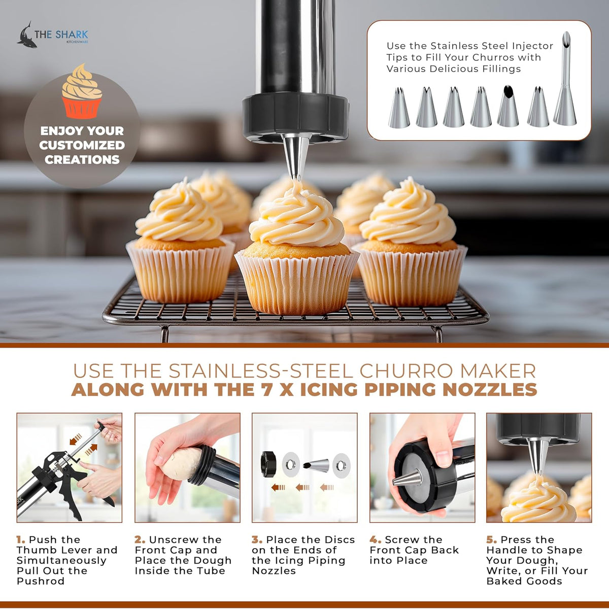 Churro Maker Machine & Spritz Cookie Press Gun Kit – 304 Stainless Steel