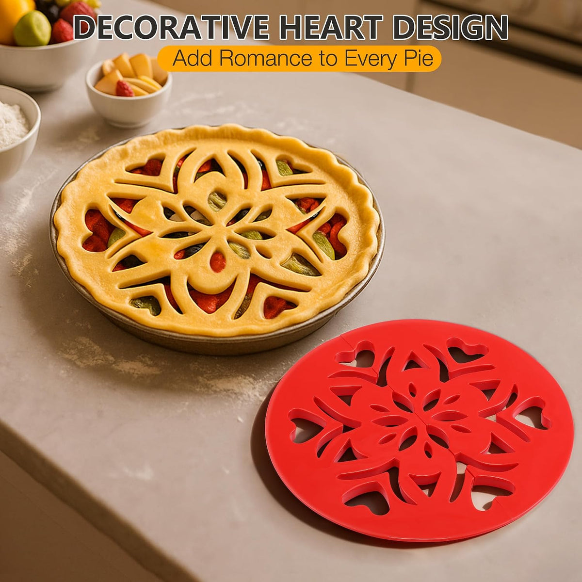 2 Pack Pie Crust Cutter, 10 Inch Heart Design for Decorate Pie Crusts