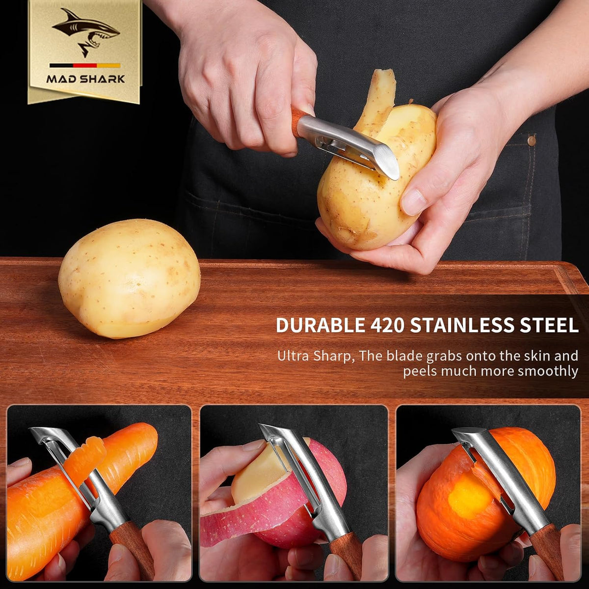 MAD SHARK Vegetable Peeler,Ultra Sharp Y Serrated Blade Peelers for Kitchen