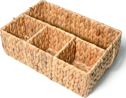 KOKODO 2-Pack Open Front Pantry Baskets, Handwoven Water Hyacinth Wicker Storage Baskets with Built-in Handles, Organizing Bins for Shelves