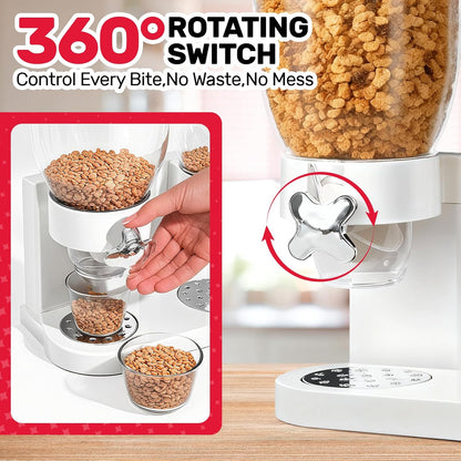 Triple Cereal Dispenser Countertop 2L, Airtight Cereal Containers Storage, Large Capacity Total 6L for Kitchen Pantry, Rotating Dry Food Dispenser for Candy, Nut, Coffee Beans, White
