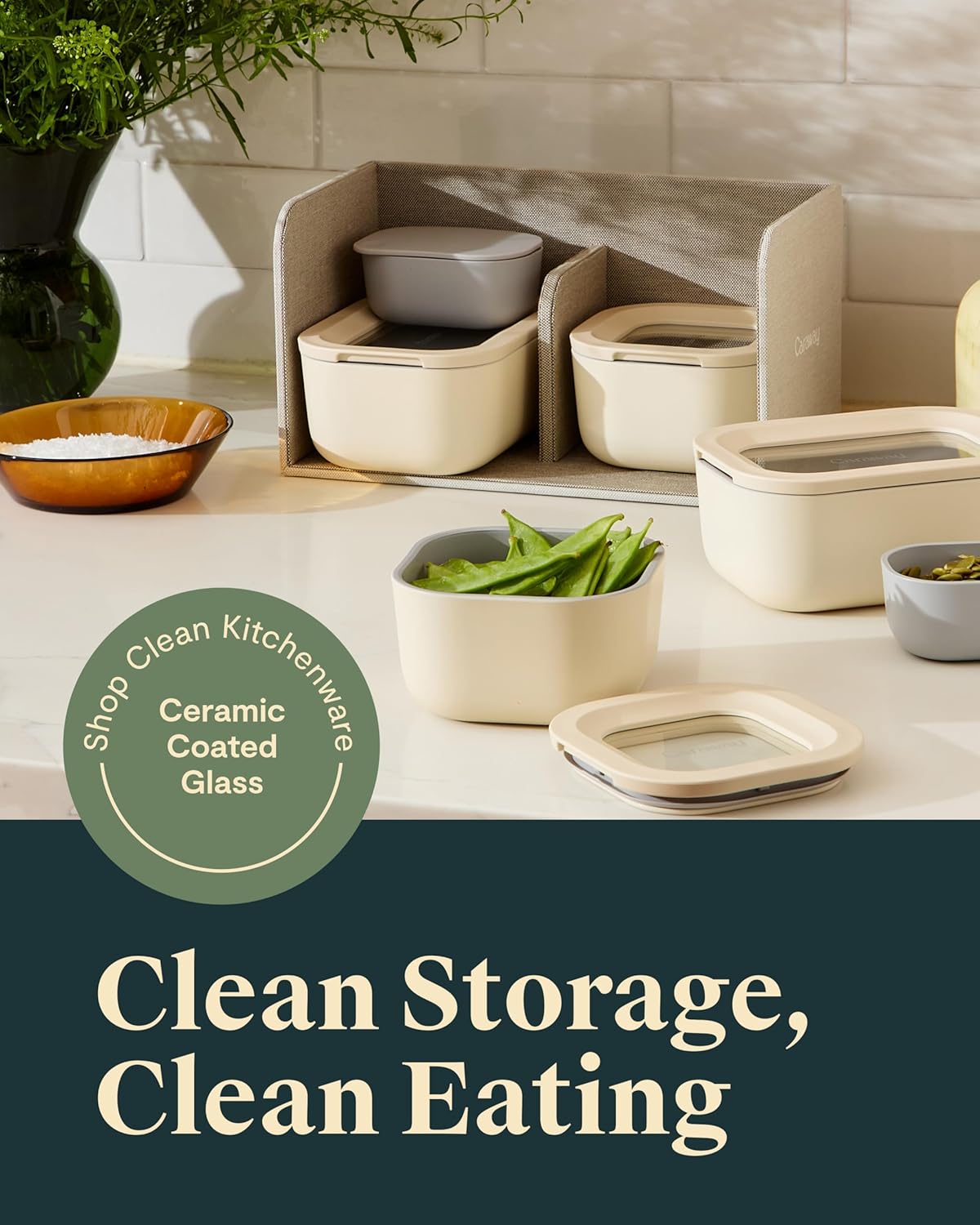 Caraway 13pc Glass Food Storage Container Set - Easy to Store, Non Toxic Lunch Box - with Glass Lids - Includes Storage Organizer - Mist