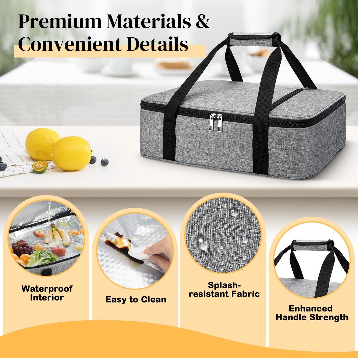 Coobiiya Insulated Casserole Carrier,Lasagna Lugger Tote Keeps Food Hot or Cold,Thermal Lunch Bag Warmer & Cooler Carrier Bag,Portable Tote Bag Fits 9" x 13" Baking Dish for Picnic and Cookout