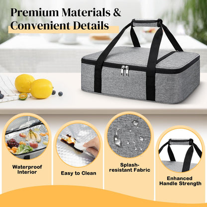 Coobiiya Insulated Casserole Carrier,Lasagna Lugger Tote Keeps Food Hot or Cold,Thermal Lunch Bag Warmer & Cooler Carrier Bag,Portable Tote Bag Fits 9" x 13" Baking Dish for Picnic and Cookout