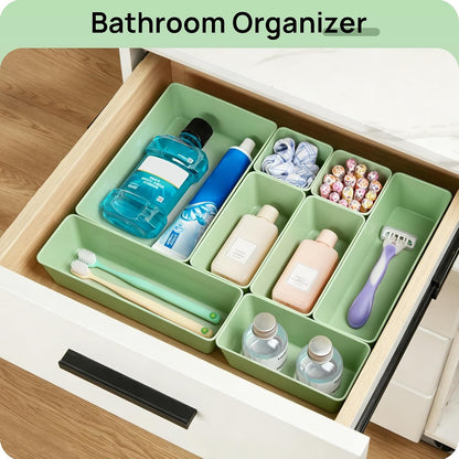 Vtopmart 25 PCS Clear Plastic Drawer Organizers Set, 4-Size Versatile Bathroom and Vanity Drawer Organizer Trays, Storage Bins for Makeup, Bedroom, Kitchen Gadgets Utensils and Office