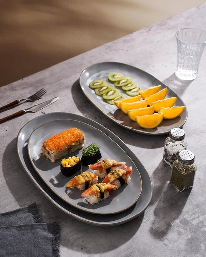 famiware Serving Platter, Oval 15.59/14.3/12.9inch Serving Dishes for Entertaining, Serving Bowls, Microwave Safe, Stoneware Serving Trays for Party, Food, Turkey, Cheese, Ocean Series, Vanilla White