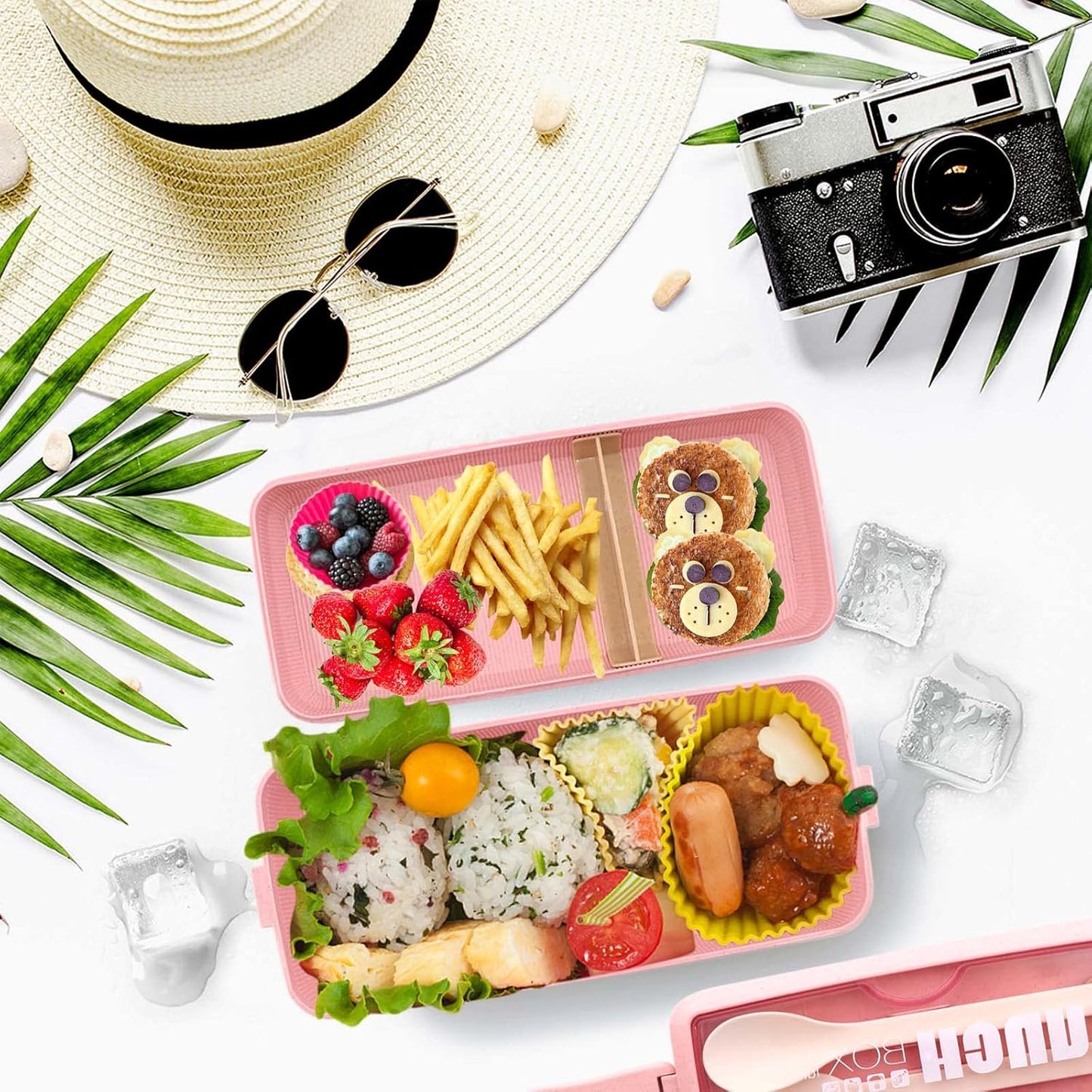 Bento Box Japanese Lunch Box Kit Leakproof Bento Lunch Box for Kids Adults Wheat Straw 3 Layer Stackable Lunch Containers with Compartment Eco-Friendly Meal Prep Containers (Beige)