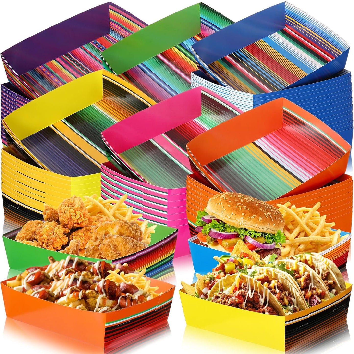 Harloon 36 Pack Mexican Nacho Trays 5 lb Extra Large Mexican Paper Food Trays Fiesta Disposable Cardboard Serving Boats for Cinco De Mayo Taco Fries Snacks Birthday Party Supplies(Floral)