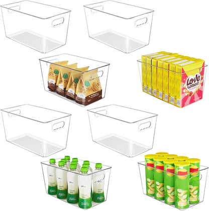 YIHONG Clear Plastic Storage Bins, 4 Pack Small Pantry Organizer Bins with Handle for Kitchen, Freezer,Cabinet,Closet Organization and Storage