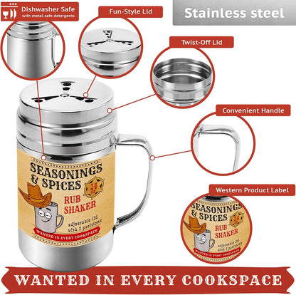 CUSINIUM 10 oz Seasonings Spice Shakers - BBQ Dry Rub Shakers - Cooking Dredge with Adjustable Fan-Style Lid and Handles
