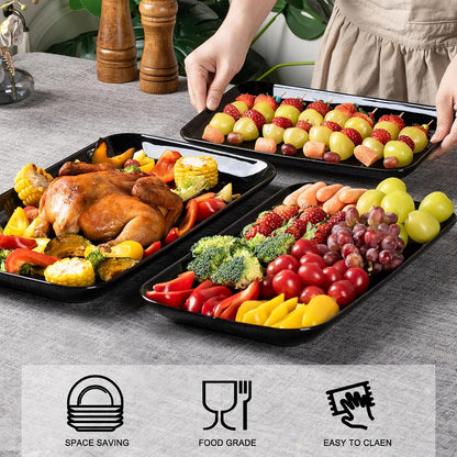 DELLING Large Serving Platter Set of 3, 16/14/12 Inch Porcelain Serving Trays for Party - White Ceramic Rectangular Platters for Entertaining, Appetizer Fruit Tray for Father's Day Shower Dinner
