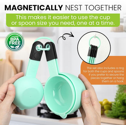 Spring Chef Magnetic Measuring Cups and Spoons Set of 9, Nesting Kitchen Tool with Easy to Read Markings for Measuring Dry or Liquid Ingredient, BPA Free, Black