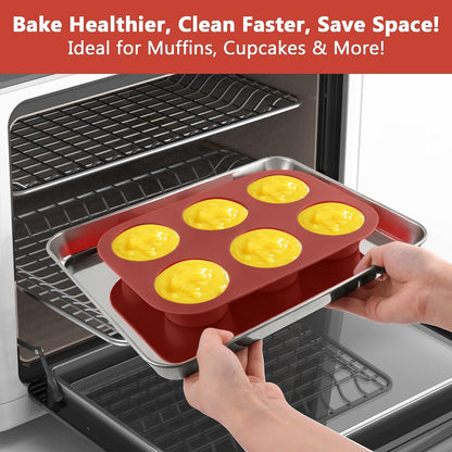 3-Pack 6-Cup Silicone Muffin Pans, Nonstick Cupcake Baking Molds, Muffin Cupcake Pans Molds for Baking, BPA/PFA-Free, Dishwasher & Oven Safe Pumpkin