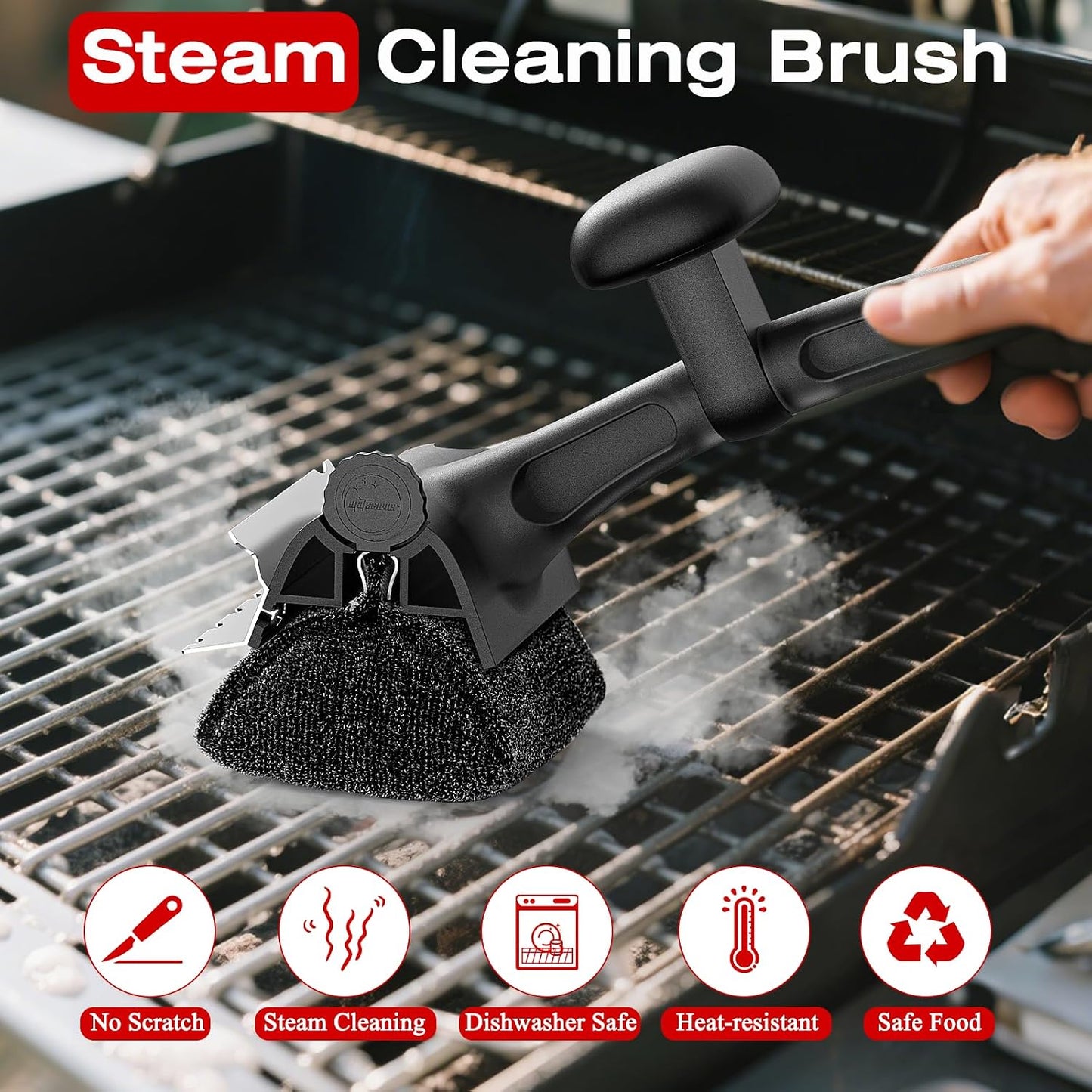 Grill Brush Outdoor Cleaning Tool - 18.5" Long Handle BBQ Accessories Scraper Cleaner Brush with Replaceable Bristle Free Head, Stainless Steel Grates, Gifts for Men/Dad