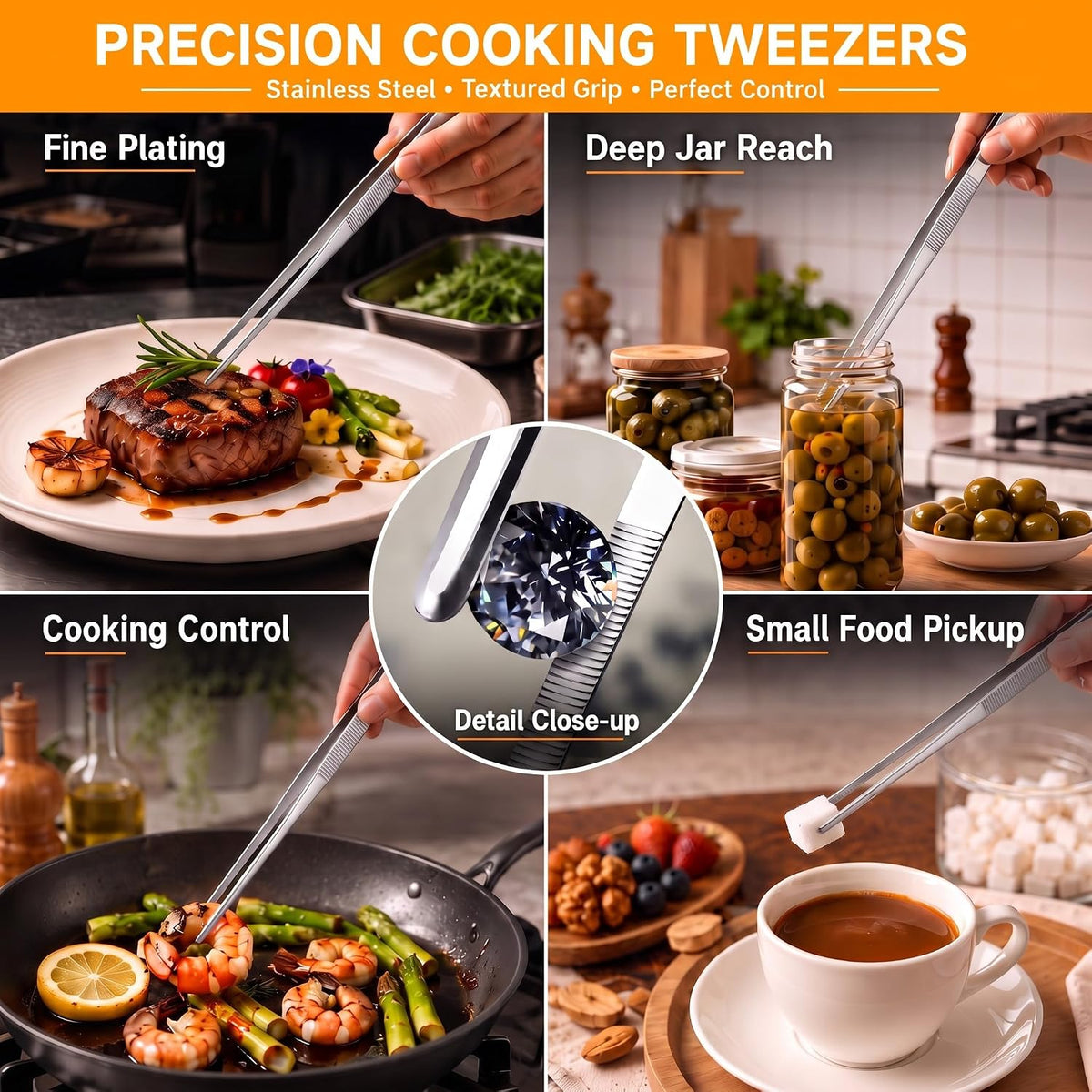 Yaomiao 12 Inch Cooking Tweezers Bar Kitchen Tongs, Silver