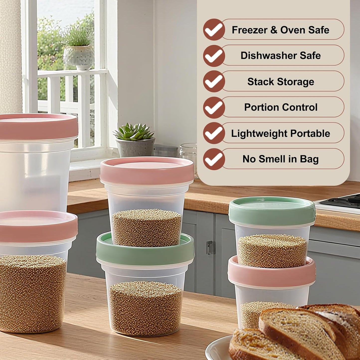 6 Pack 10oz Food Storage Containers, Plastic Containers with Twist Top Lid, Reusable Dishwasher Freezer Safe Airtight, Takeout Container - Ideal for Soup and More