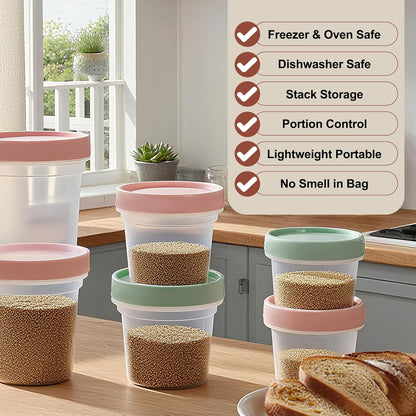 6 Pack 10oz Food Storage Containers, Plastic Containers with Twist Top Lid, Reusable Dishwasher Freezer Safe Airtight, Takeout Container - Ideal for Soup and More