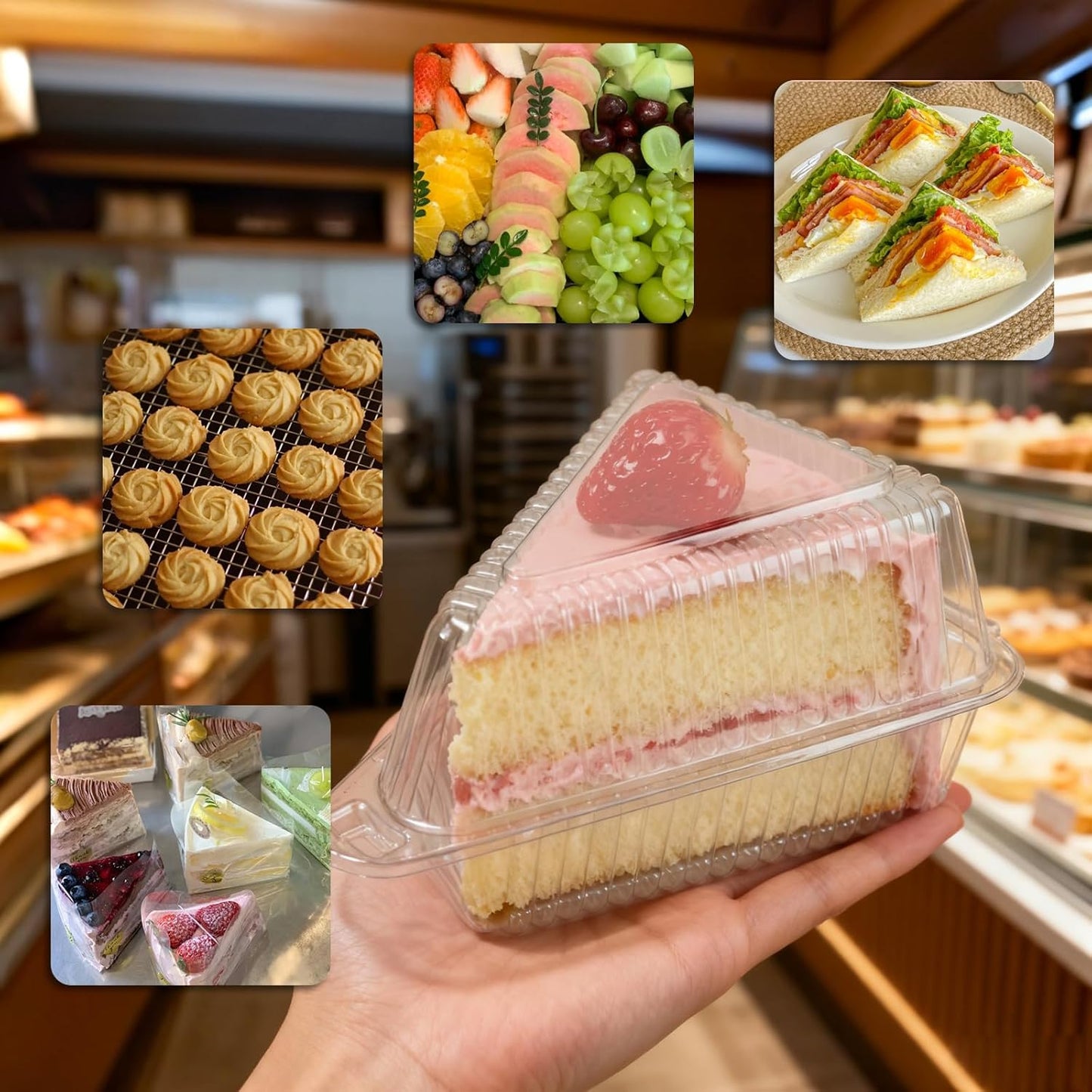 YOIYINI 100Pcs Cake Slice Containers,Pie Slice Containers for 6”-8” Diameter Cake or Pie Slices,Individual Cheesecake Containers,Plastic Boxes for Take Out Packaging, Bakery and Cafe Cake Carriers