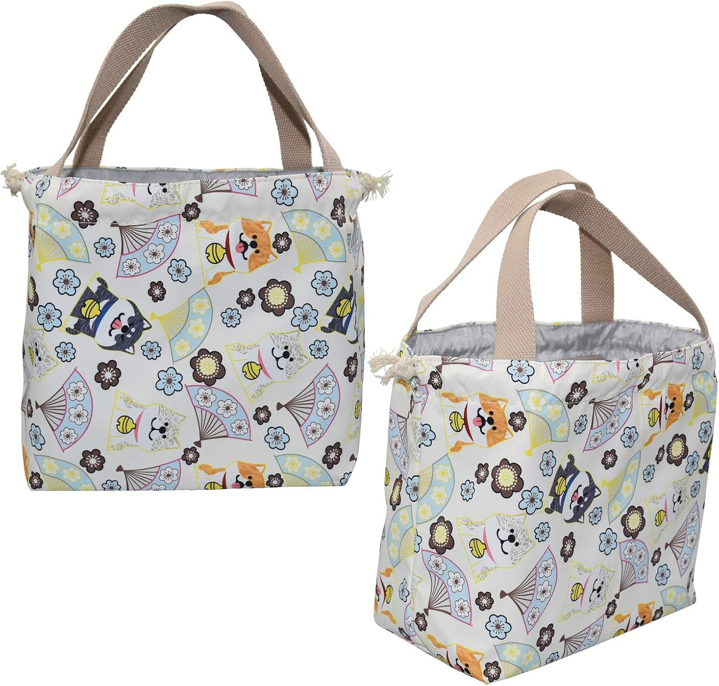 enyuwlcm Mini Lunch Tote Pouch Reusable Small Cute Lunch Bag with Drawstring Suitable for Girls Women Cat Blue