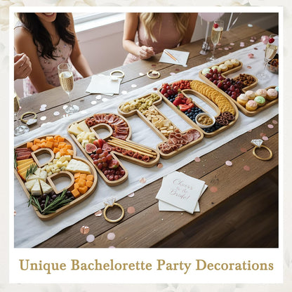 5 Pcs Bride Bamboo Serving Trays Set 11'' Wooden Fillable Charcuterie Letters Board Smooth Finish Snack Plates Candy Fruit Cookie Platter Cookware for Wedding Bachelorette Party Supplies