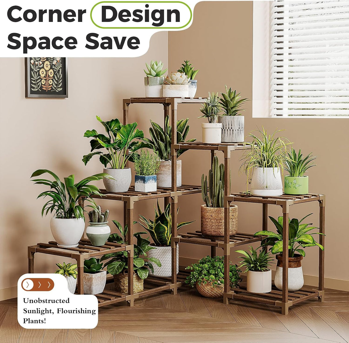 Bamworld Plant Stand Indoor Plant Shelf Outdoor Wood Plant Rack