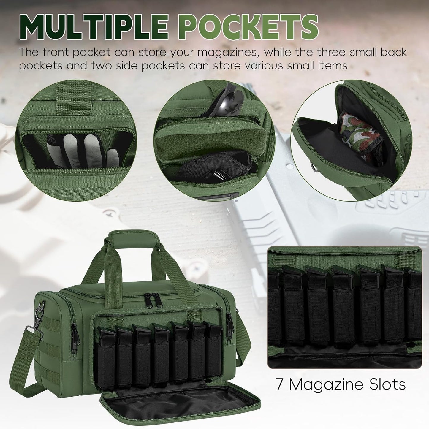 Tactical Pistol Range Bag, Gun Range Bag for Handguns, Shooting Duffle Range Pistol Bag with 6X Magazine Slots, Extra Pockets for Ammo and Essentials