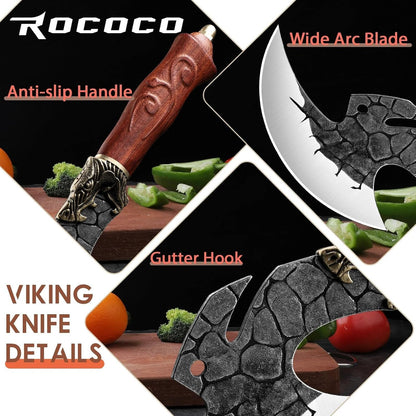 ROCOCO Viking Cleaver Knife Birthday - Kitchen Axe & Sheath Father Gift Men