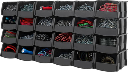 IRIS USA Extra Large Stackable Storage Bins, 6-Pack, 13"L x 10"W x 8"H, |Made in USA|, Plastic Open Front Shelf Bin for Organizing Parts, Hardware, Tools, Supplies, Garage Shelf, Pantry - Black