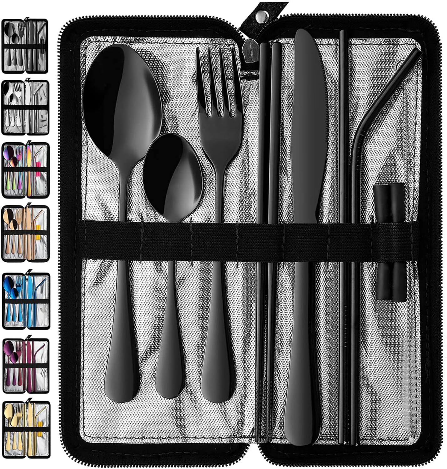 VANDBAO Camping Utensils Set, Portable Travel Utensils with Case for Fixing Tableware, Reusable Stainless Steel Stable Cutlery Set, Lunch Picnic Flatware Silverware (Rainbow Set)