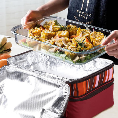 MIER Insulated Double Casserole Carrier Bag for Lasagna Lugger, Potluck Parties, Picnic, Beach, Fits 9 x 13 Inches Baking Dish, Casserole Dish, Expandable, Dark Blue