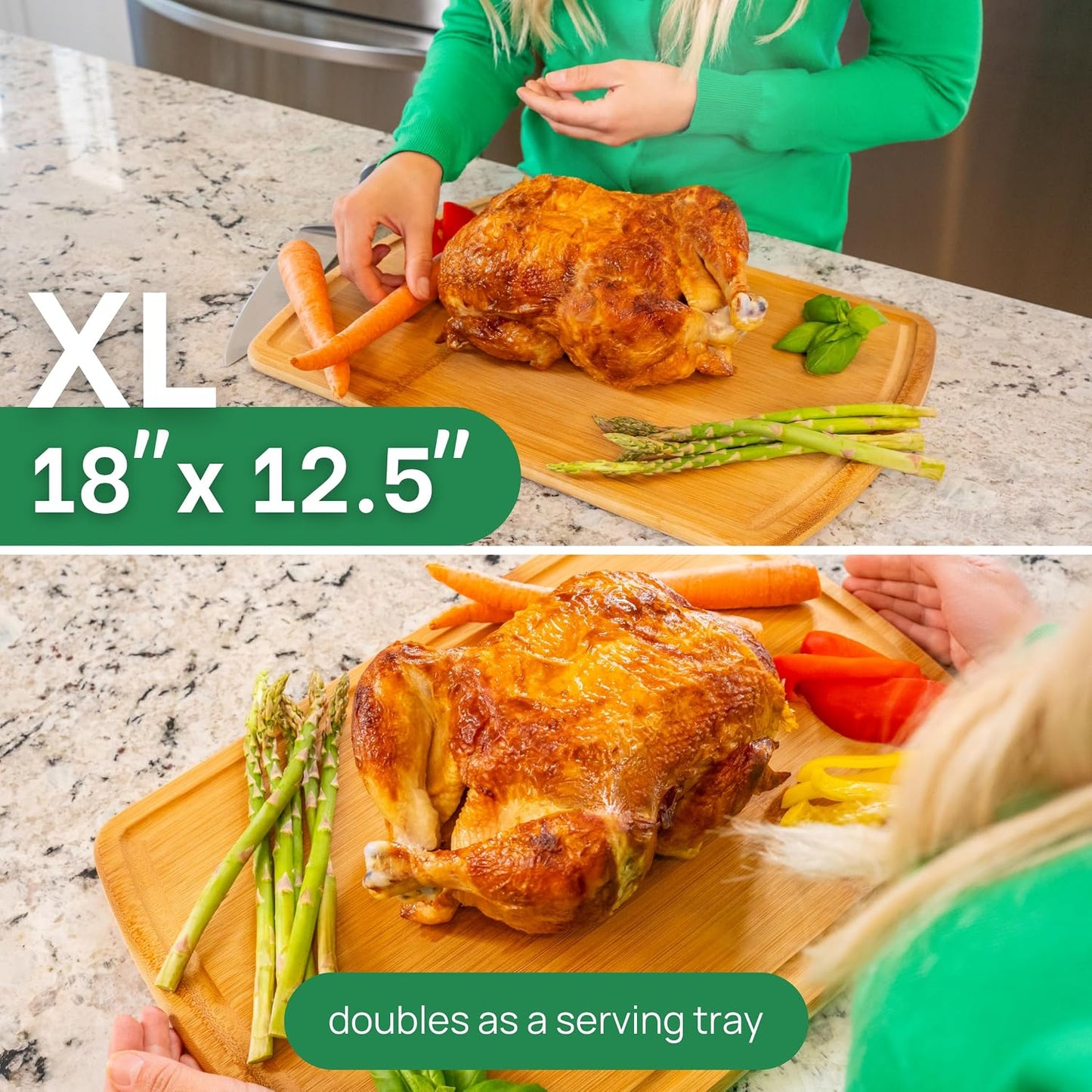 Greener Chef Luxury Bamboo Cutting Board Set of 3 with Glue-Free Surface Technology - Extra Spacious Wood Cutting Boards for Kitchen and XL Chopping Board Set - Replacements for Life