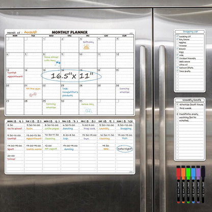 JJPRO Magnetic Dry Erase Calendar for Refrigerator-Reusable Monthly Calendar Starts Monday,Weekly Planner&to Do List for Fridge-Magnetic Monthly,Weekly Planner&List 2pcs-16.5x11"