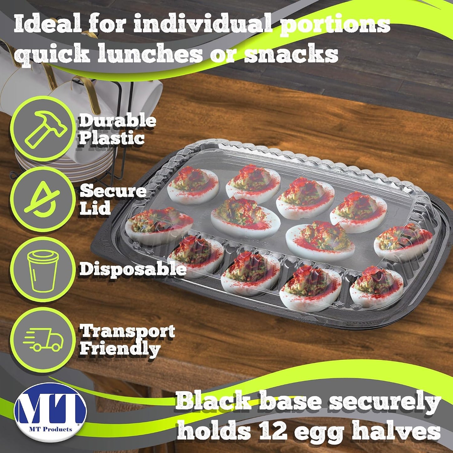 MT Products Clear Deviled Egg Containers Holds 12 Eggs 10.2" x 7.4" x 1" - Durable Egg Platter Tray (Pack of 12) - Made in the USA