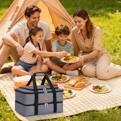 Insulated Casserole Carrier, Double Decker Food Carriers for Hot or Cold Food, Portable Leakproof Thermal Bag for Travel/Potluck Parties/Picnic/Cookouts (Red)