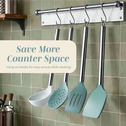 COOK WITH COLOR Silicone Cooking Utensils, Kitchen Utensil Set, Easy to Clean Silicone Kitchen Utensils, Cooking Utensils for Nonstick Cookware, Kitchen Gadgets Set, 38 Piece, Mint