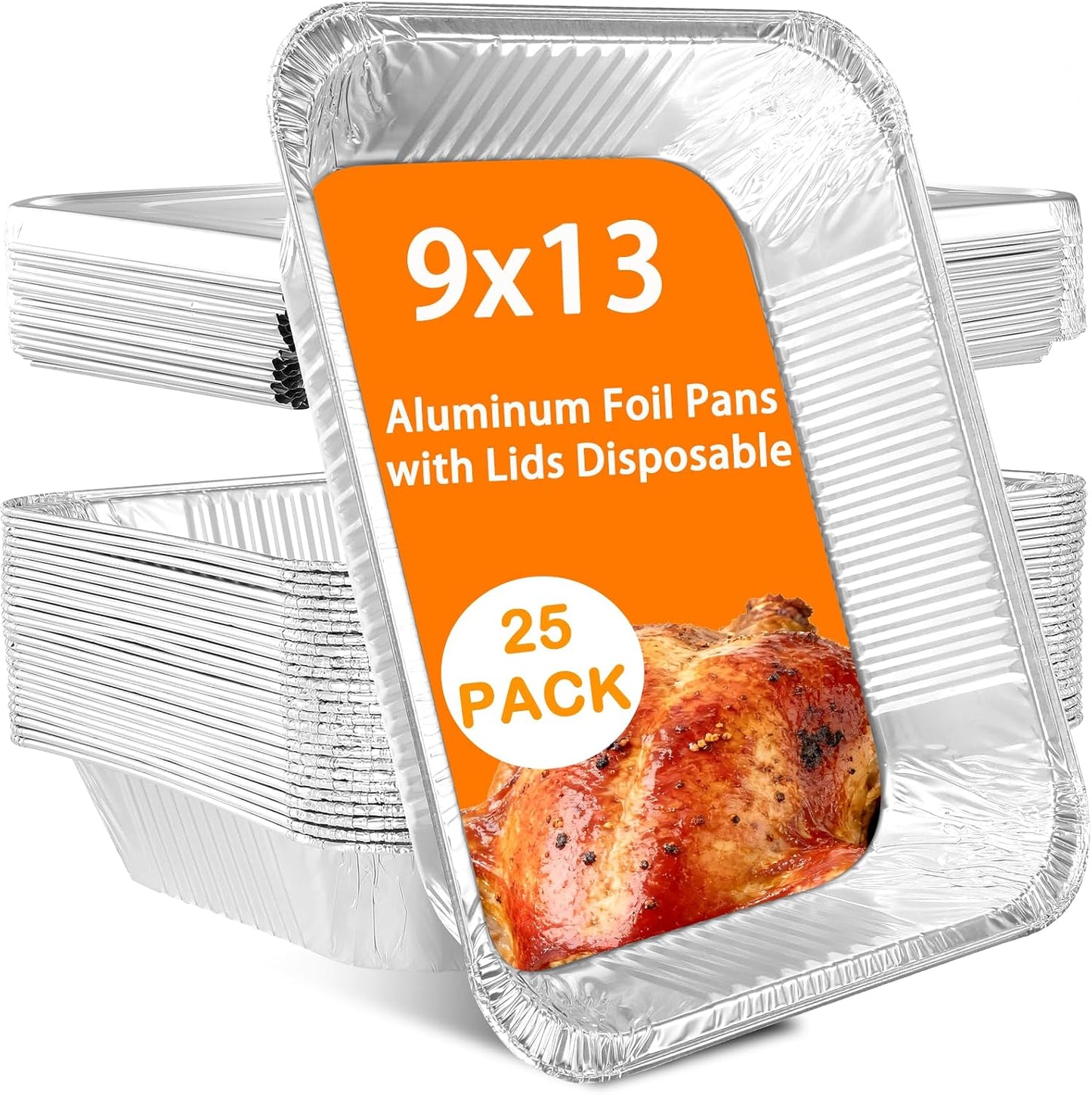 Aluminum Foil Pans 9x13 Disposable – 30 Pack Half Size Aluminum Foil Heavy Duty deep Steam Table Pan, Tin foil Turkey Sheets Tray Chafing Grill Accessories for Cooking, Baking, Storing, Food Prepping
