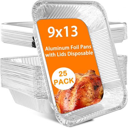Aluminum Foil Pans 9x13 Disposable – 30 Pack Half Size Aluminum Foil Heavy Duty deep Steam Table Pan, Tin foil Turkey Sheets Tray Chafing Grill Accessories for Cooking, Baking, Storing, Food Prepping