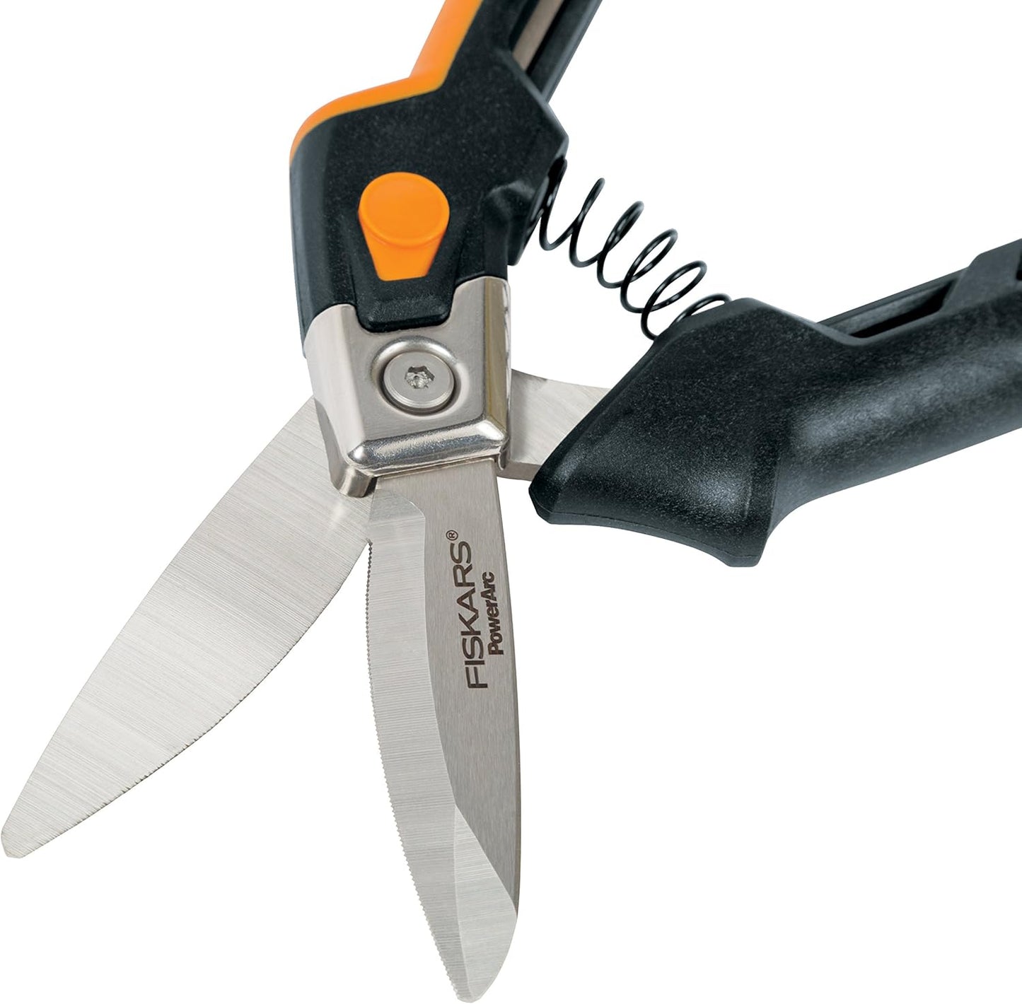 Fiskars Pro PowerArc Shop Shears, Heavy Duty Stainless Steel Scissor, Industrial Grade Tool for Building and Construction, 10 in, Orange/Black