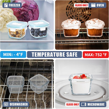 Small Glass Containers 6 Pack, 6 oz Reusable, Airtight, Leakproof Mini Food Storage Containers with Lids