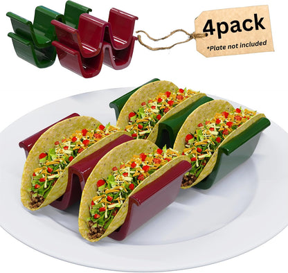 HolaTasty Taco Shell Holder Ceramic, Taco Gifts for Thanksgiving Christmas - Taco Holders Set of 2, Dual Taco Stand for Plates - Hold Street/Hard Shells, Mini Taco Night Accessories for Taco Lovers