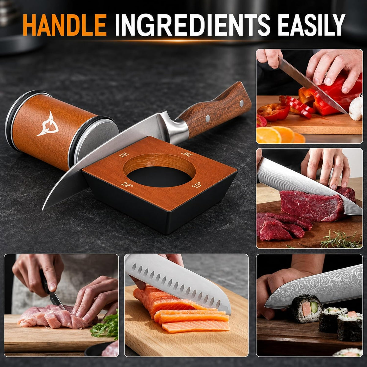 Rolling Knife Sharpener Kit, 4 Angle Magnetic, Diamond and Ceramic Discs