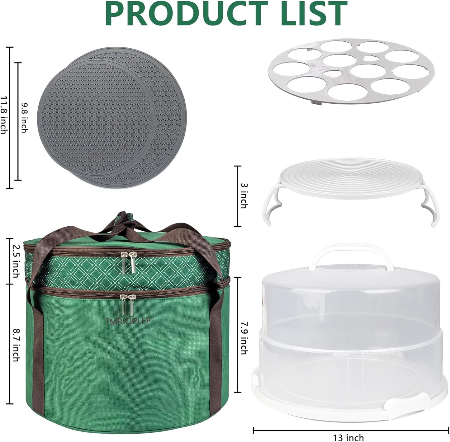12 Inch Cake carrier Container with Lid and Handles Includes Insulated Bag for Safe Transportation of Buttercream Doesn't Melt Easy for Cakes, Pies and Cupcakes (Grey)